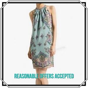 NWT Zara Woman Blue Paisley Dress Racerback Minidress Size Large